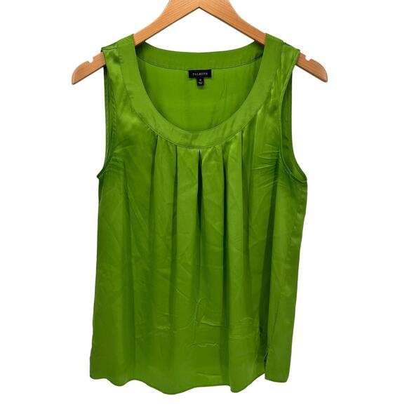Talbots Silk Blouse Womens 10 Green Sleeveless Pullover Pleat Detail Coastal - Picture 1 of 6